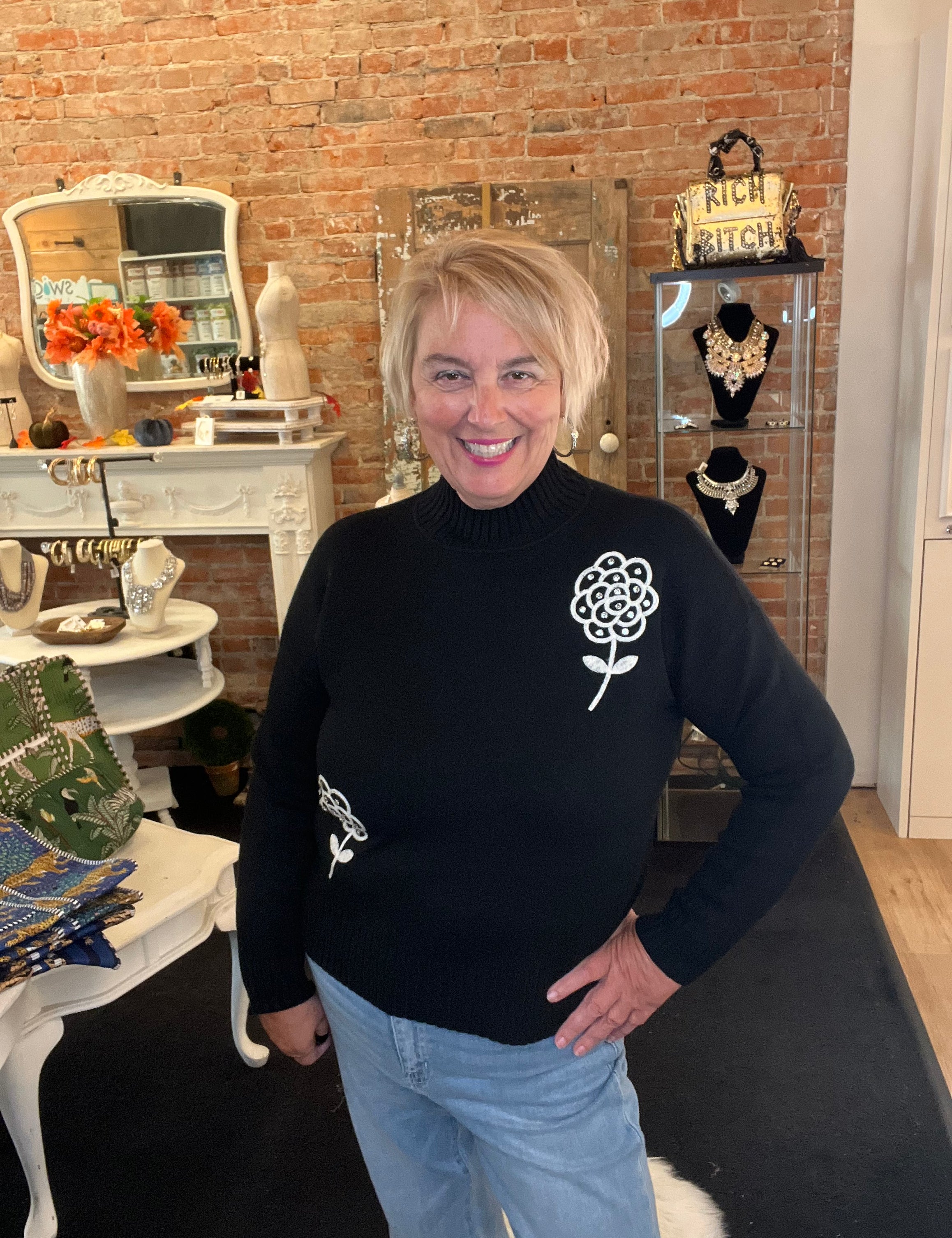 Pretty Posy Rhinestone Sweater