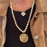 Ivory Pearls Gold Coin Necklace