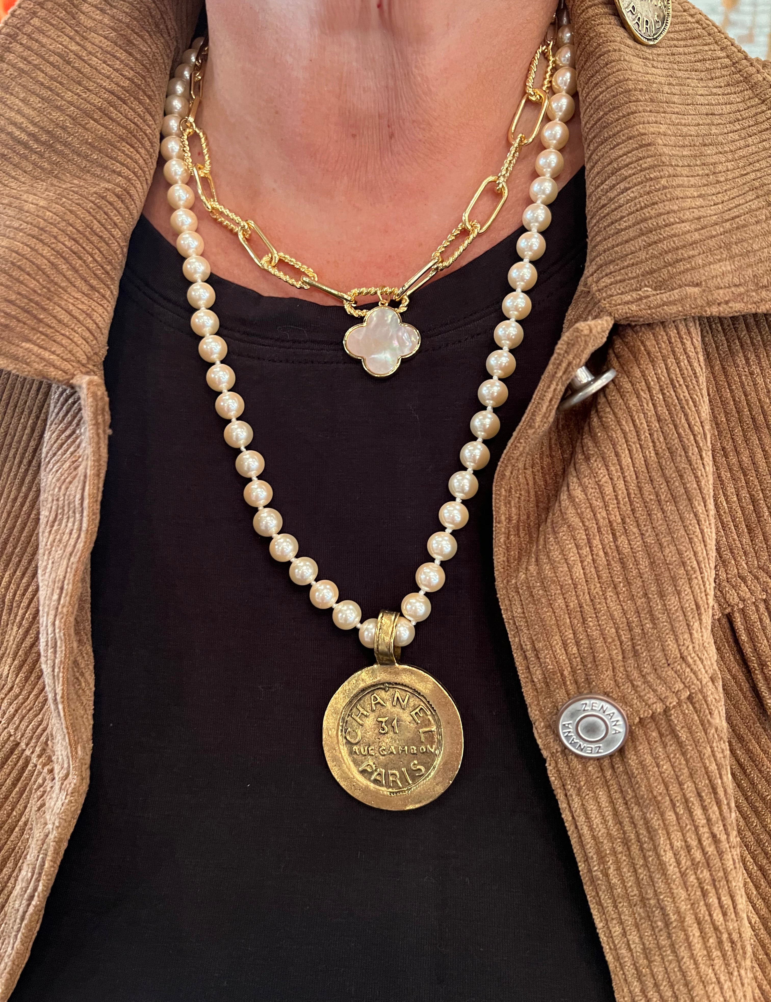 Ivory Pearls Gold Coin Necklace