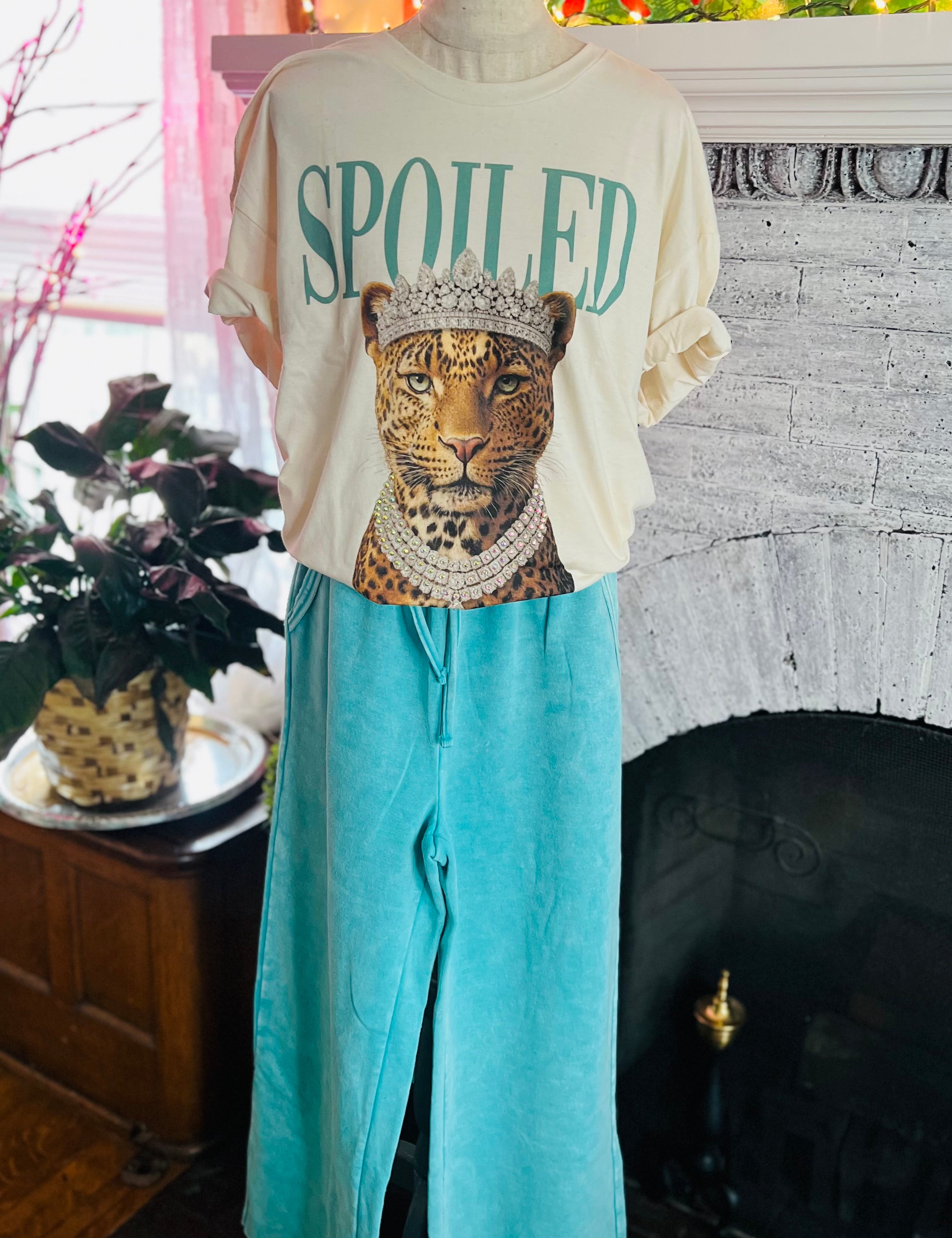 NEW Spoiled Leopard Rhinestone Graphic Tee