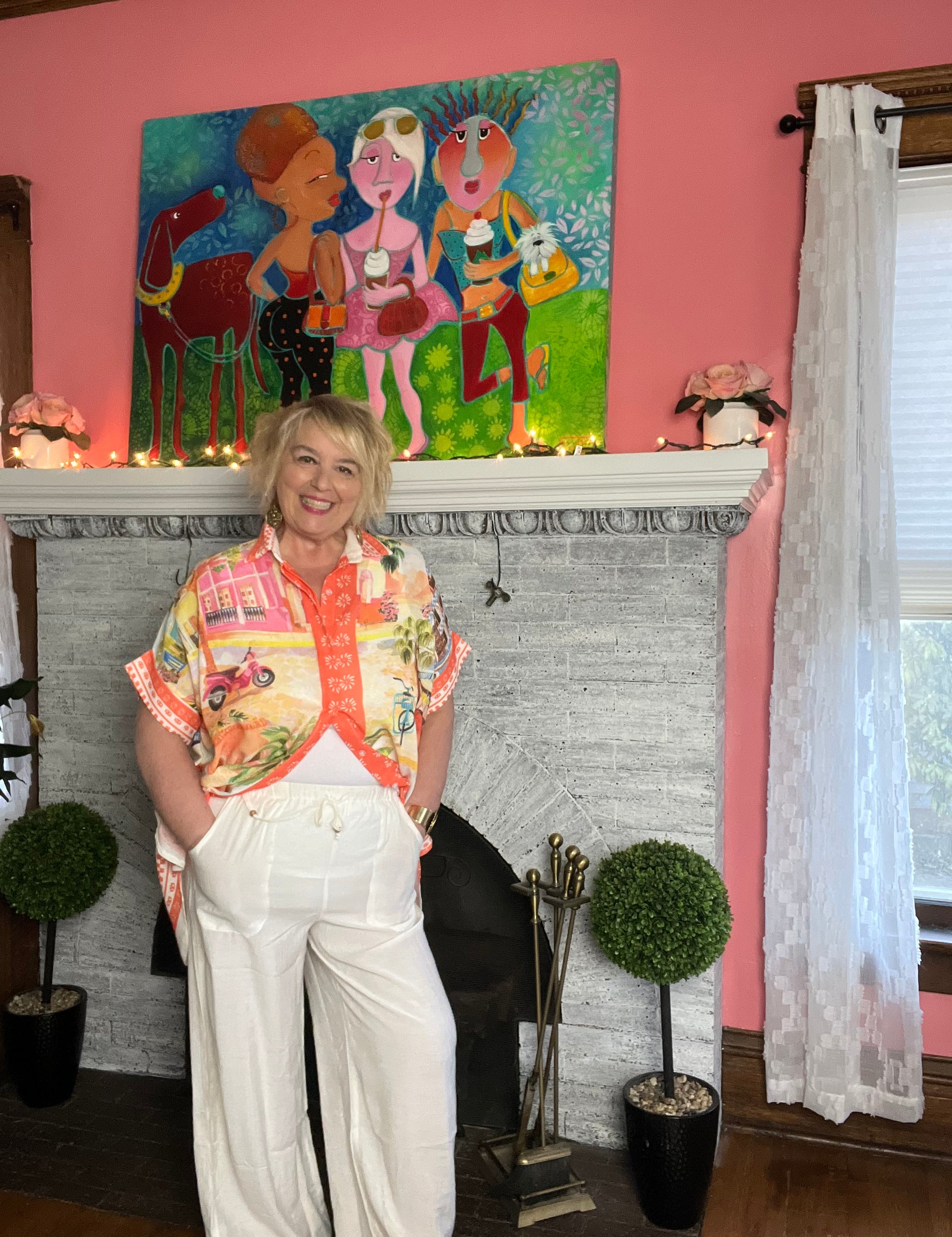 White Blue Wide Leg Woven Pant