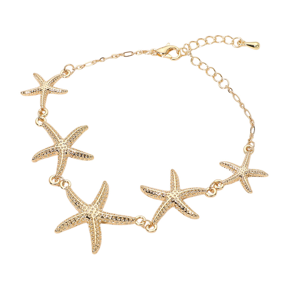 Gold Textured Metal Starfish Link Bracelet