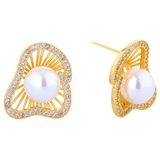 14K Gold Dipped Radiant Pearl Burst CZ Stud Earrings
