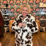 Cow Print Faux Fur Coat