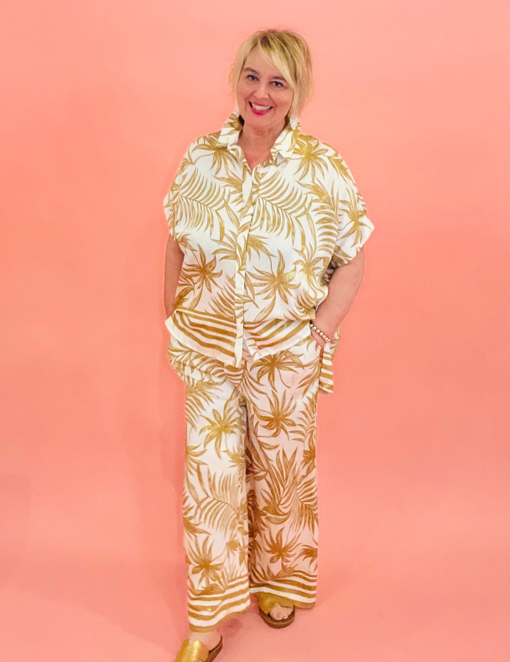 Golden Palms Wide Leg Pant