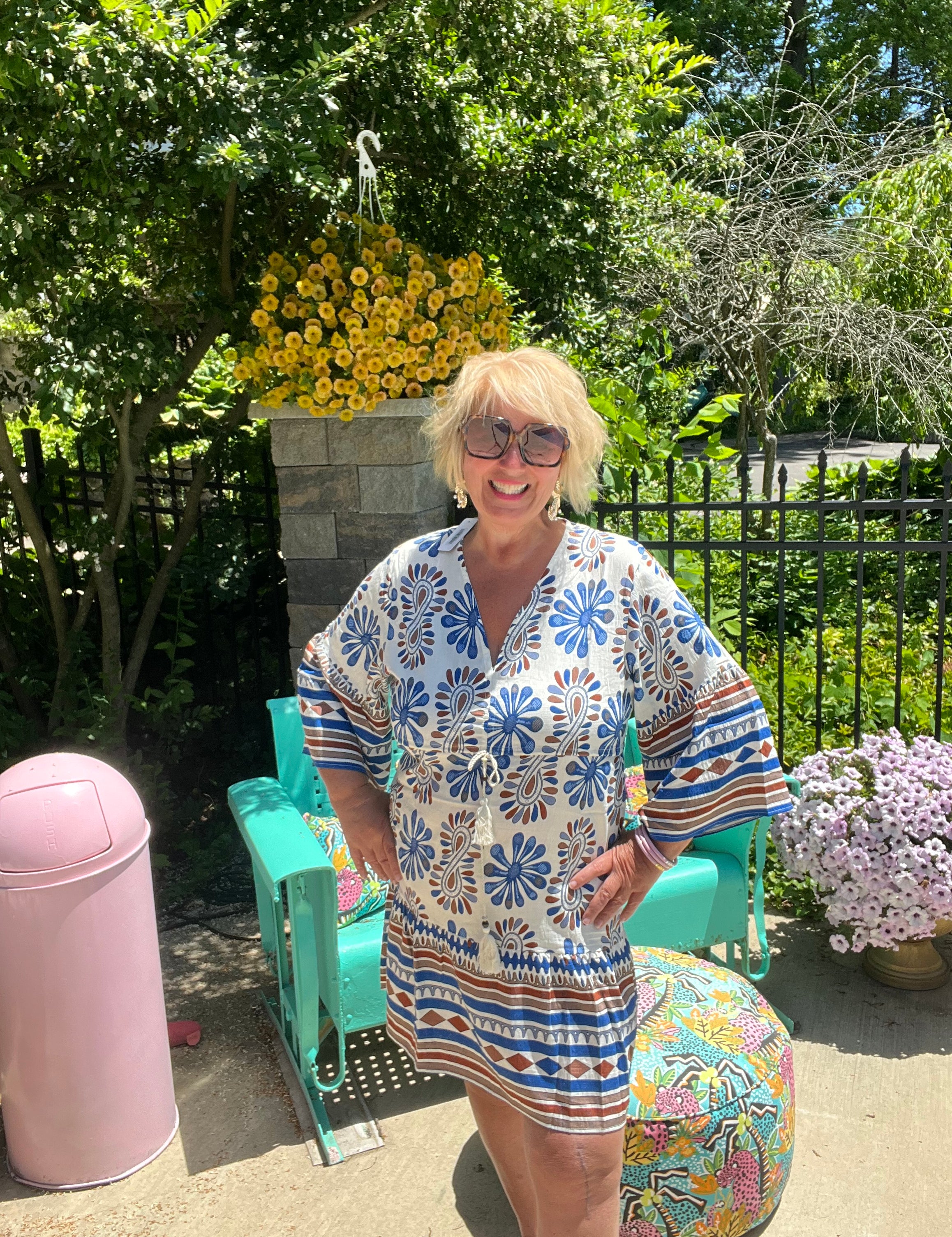 Blue Floral Boho Tunic Dress