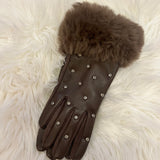 Rhinestone Studded Fur Cuff Gloves