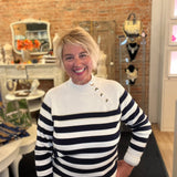 Charlie B - Striped Button Mock Neck Sweater