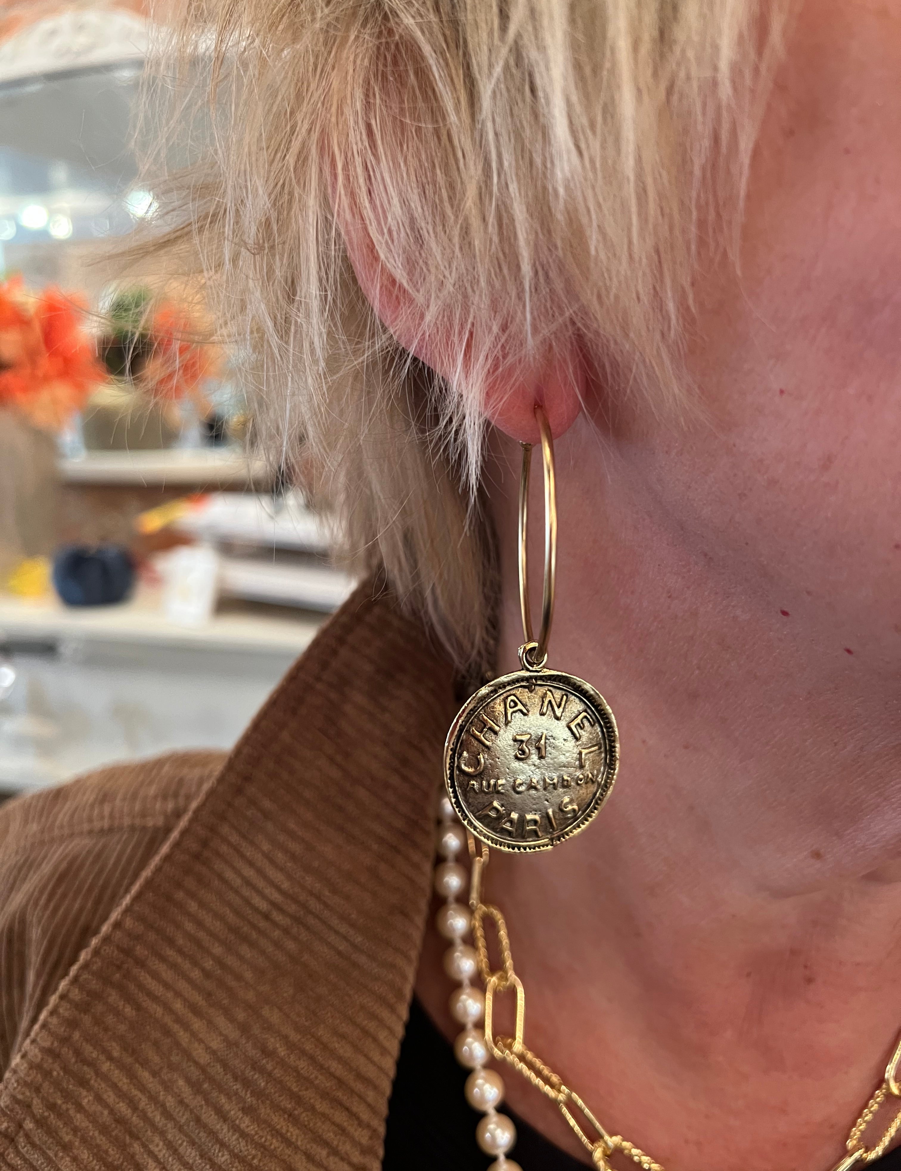 Vintage Coin Hoop Earring