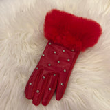 Rhinestone Studded Fur Cuff Gloves