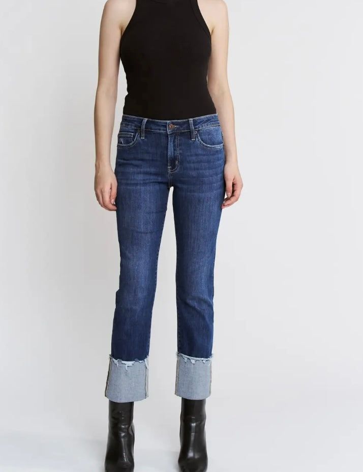 Mica Denim Mid Rise Slim Straight Leg with Cuffed Hem