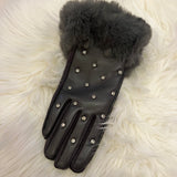Rhinestone Studded Fur Cuff Gloves