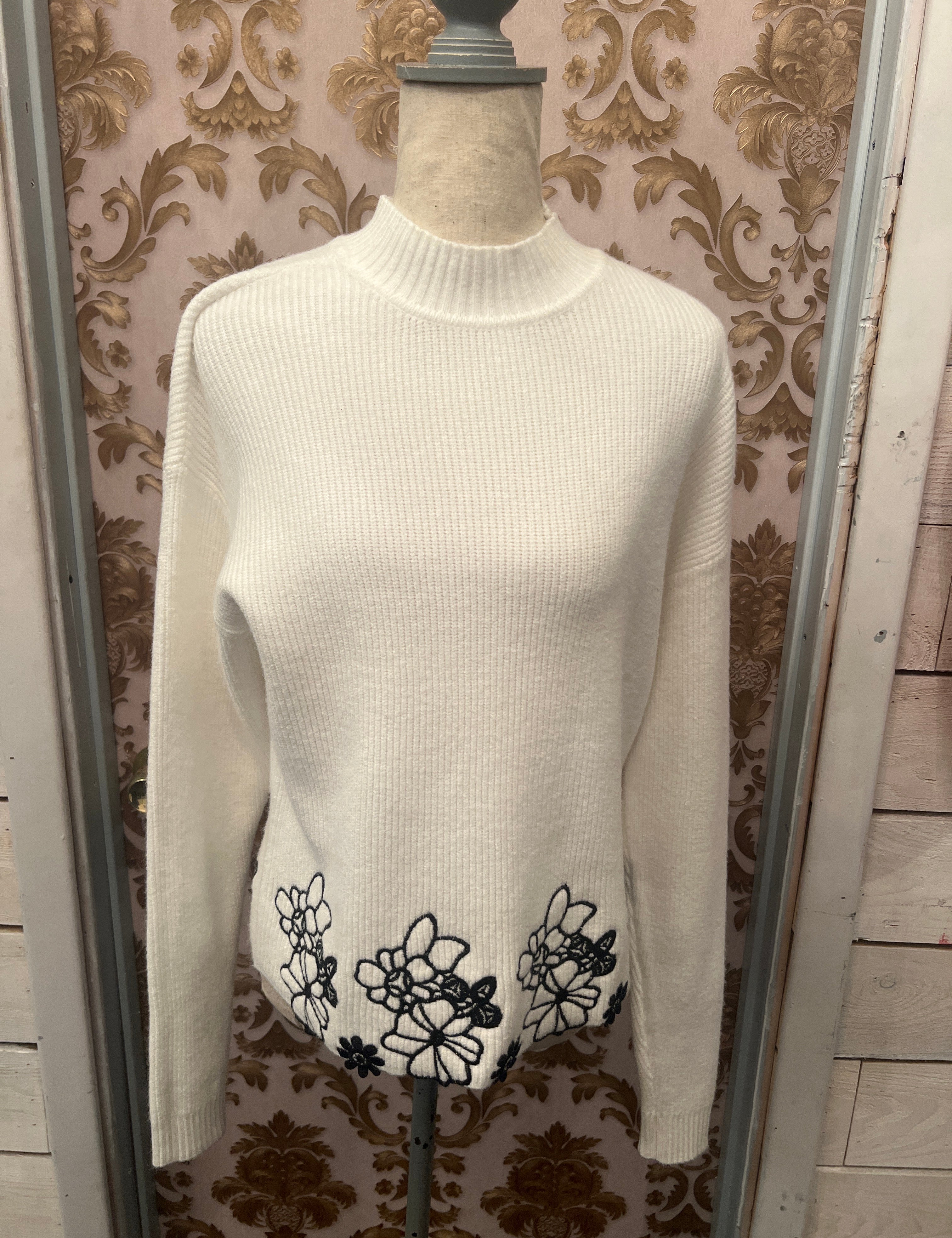*Charlie B - Lace Trim Mock Neck Sweater