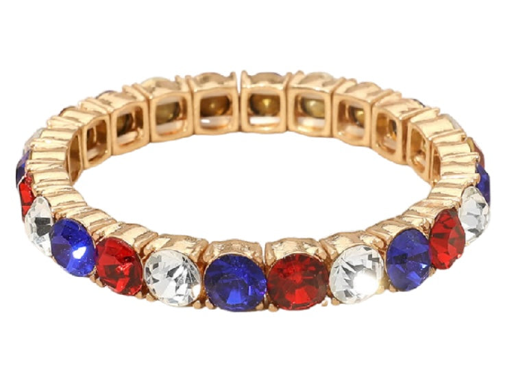 American USA Round Stone Stretch Evening Bracelet