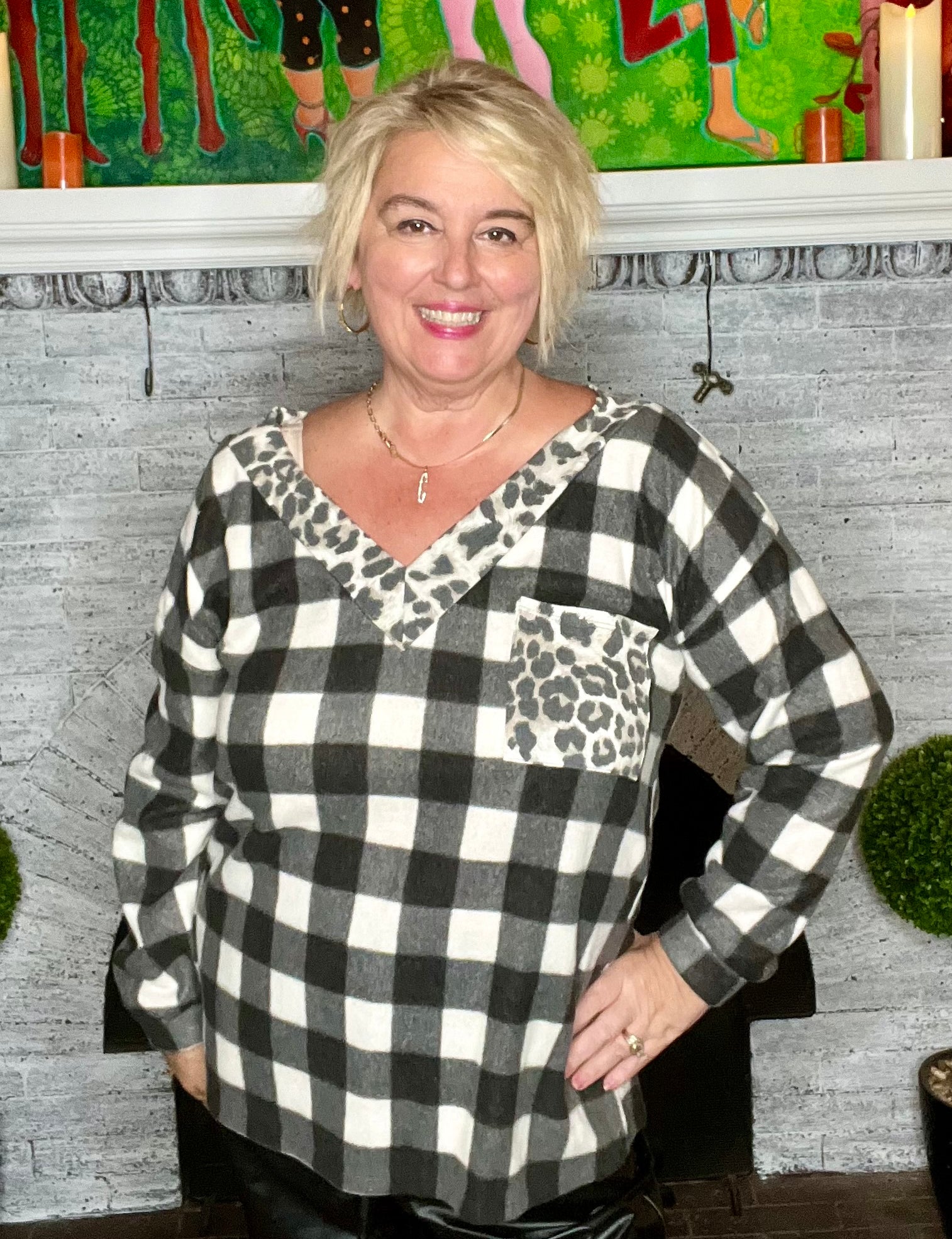 Wild About Plaid Contrast Top