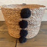 *Mud Pie Seagrass Black Pom Basket