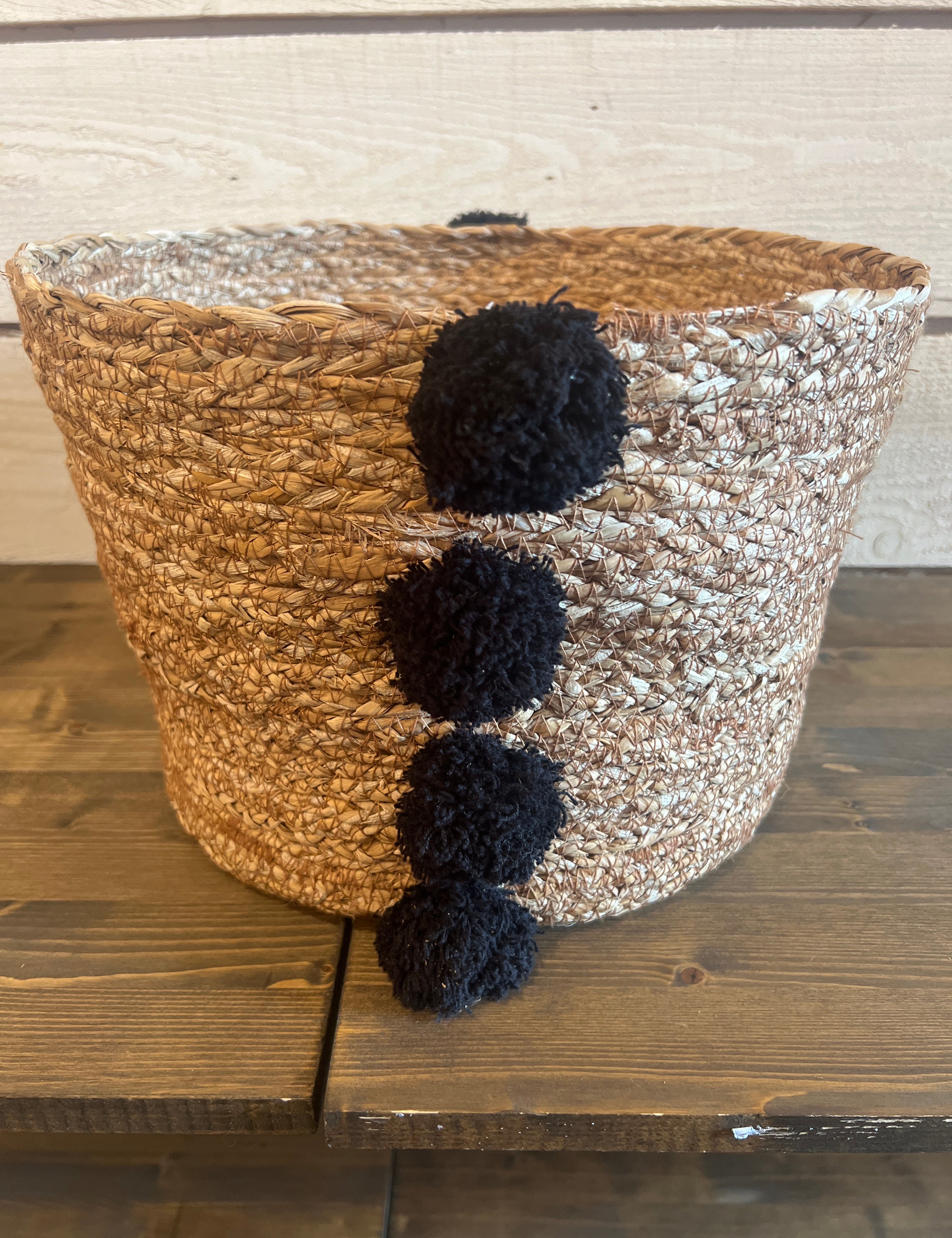 *Mud Pie Seagrass Black Pom Basket