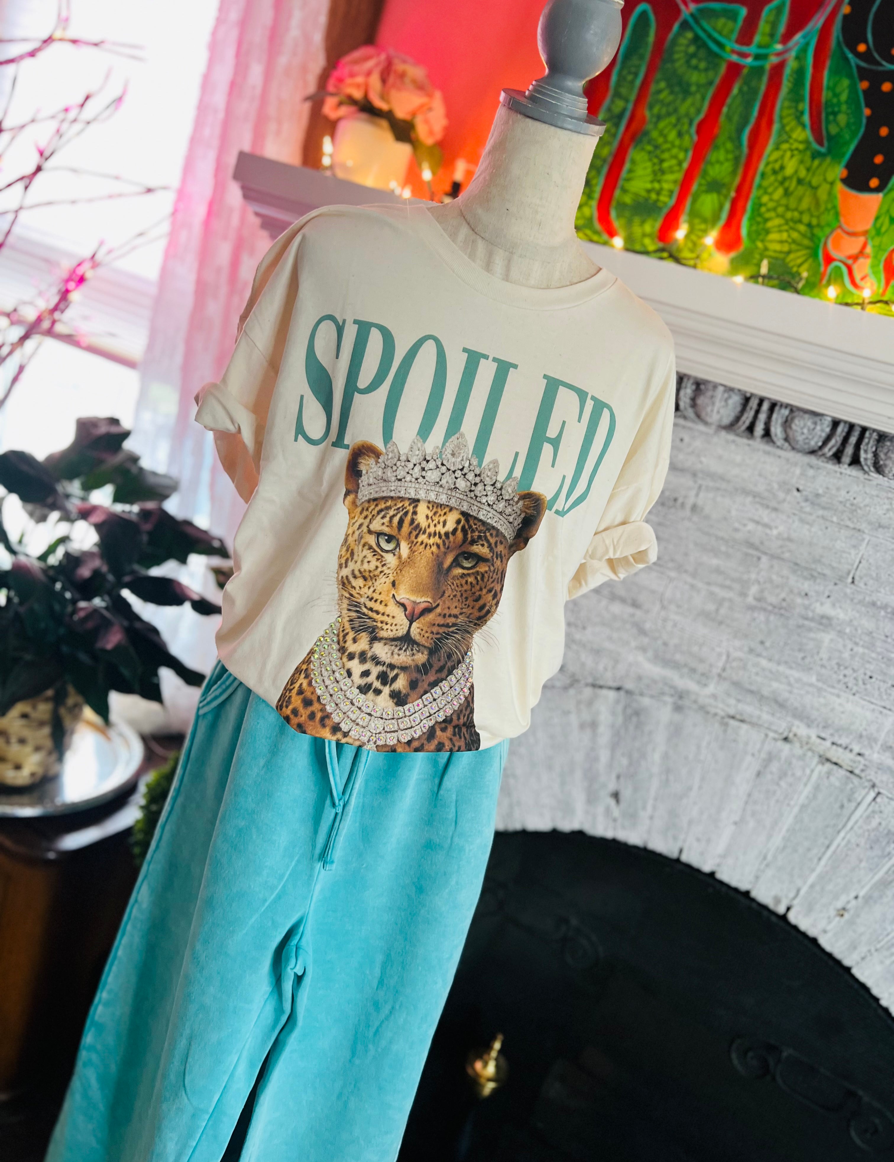 NEW Spoiled Leopard Rhinestone Graphic Tee