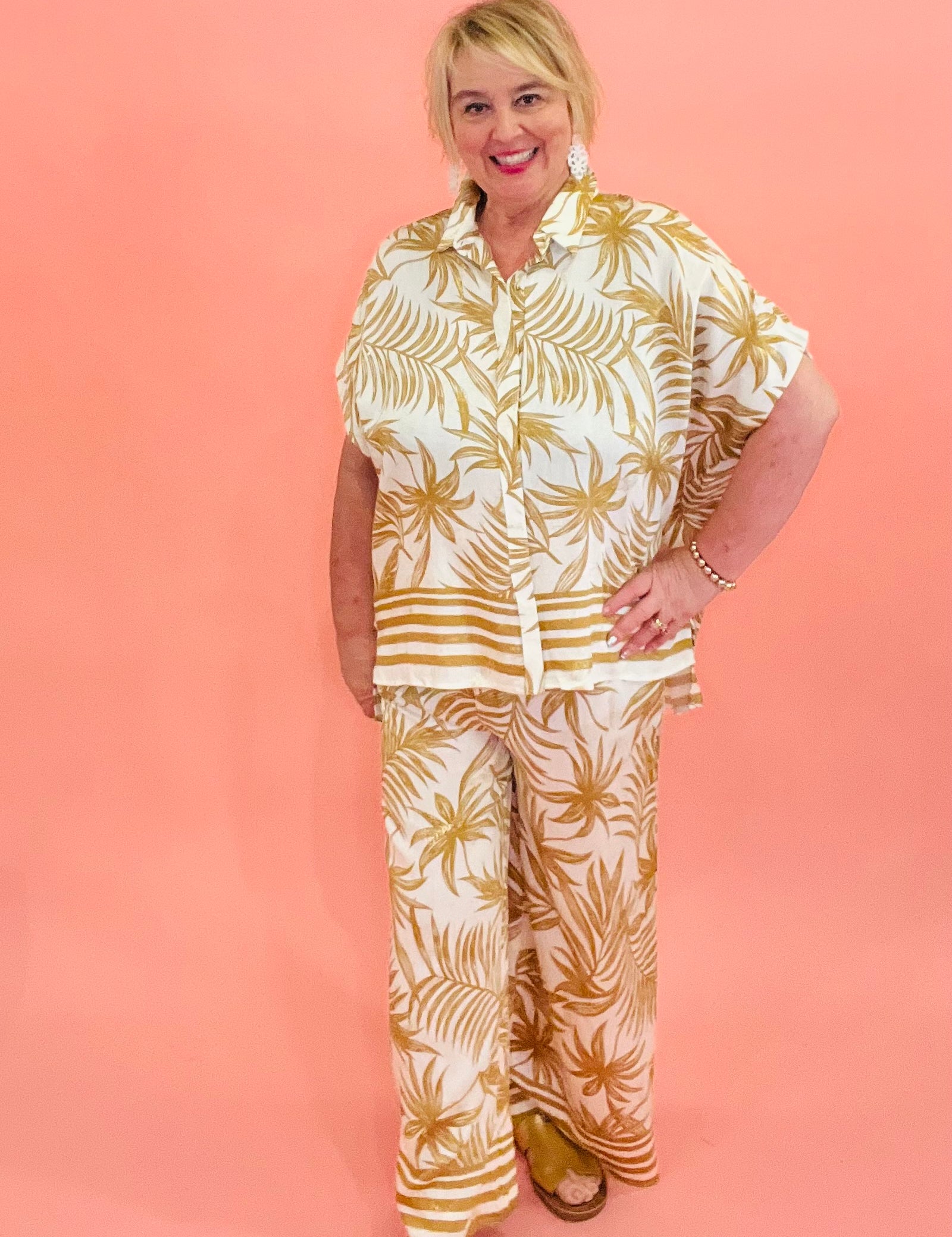 Golden Palms Button Down Top