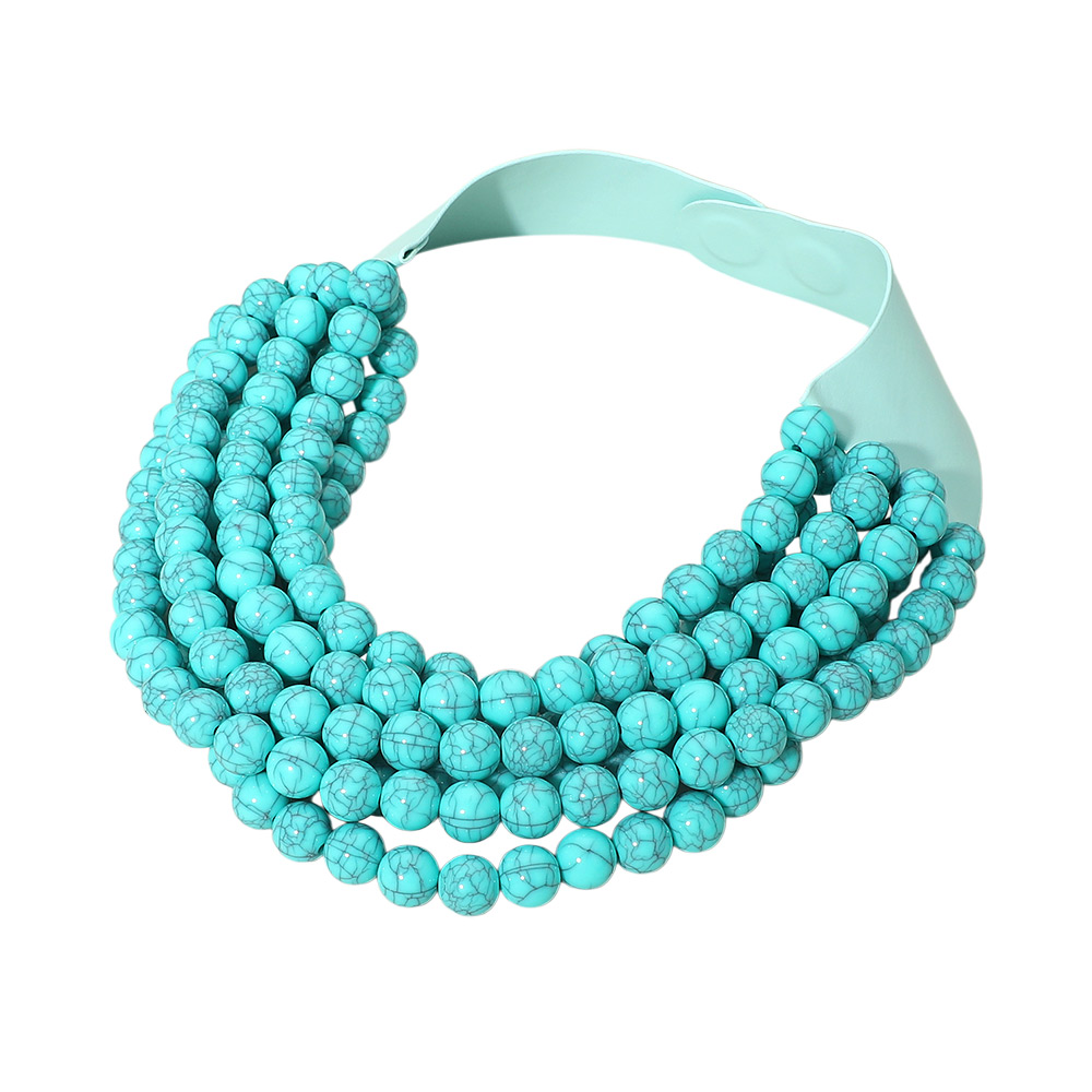 Turquoise Multi Layered Beaded Faux Leather Magnetic Collar Necklace