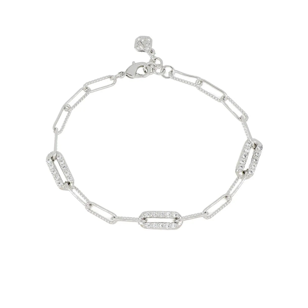 John Medeiros - Diamante - 3 Station Pavé Link Bracelet Rhodium
