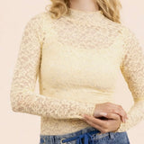 Butter Yellow High Neck Fitted Sheer Mesh Top