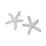 Pearl Accent Textured Metal Silver Starfish Earrings