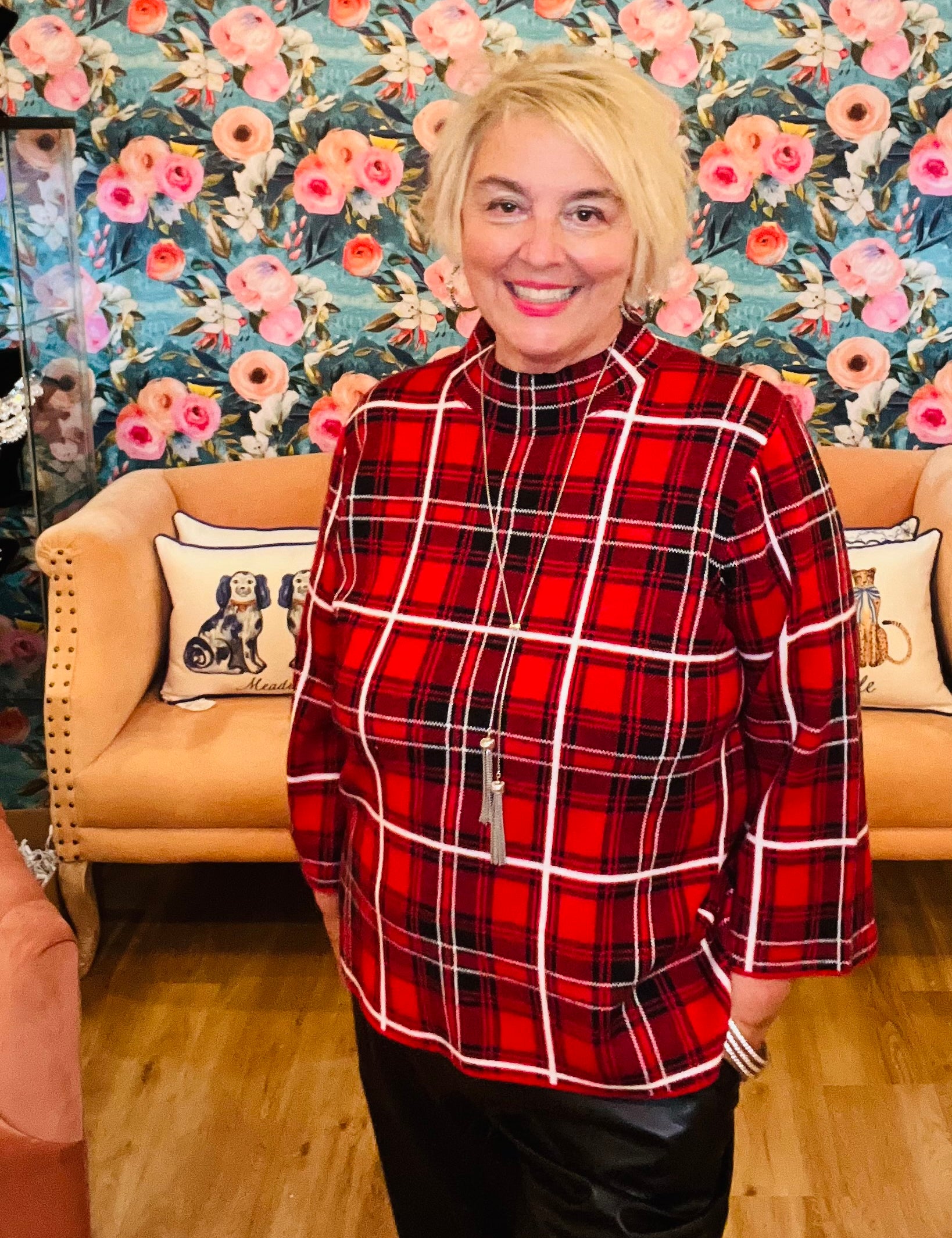 Cheerful Plaid Knit Sweater