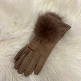 Suede Faux Fur Puffball Glove