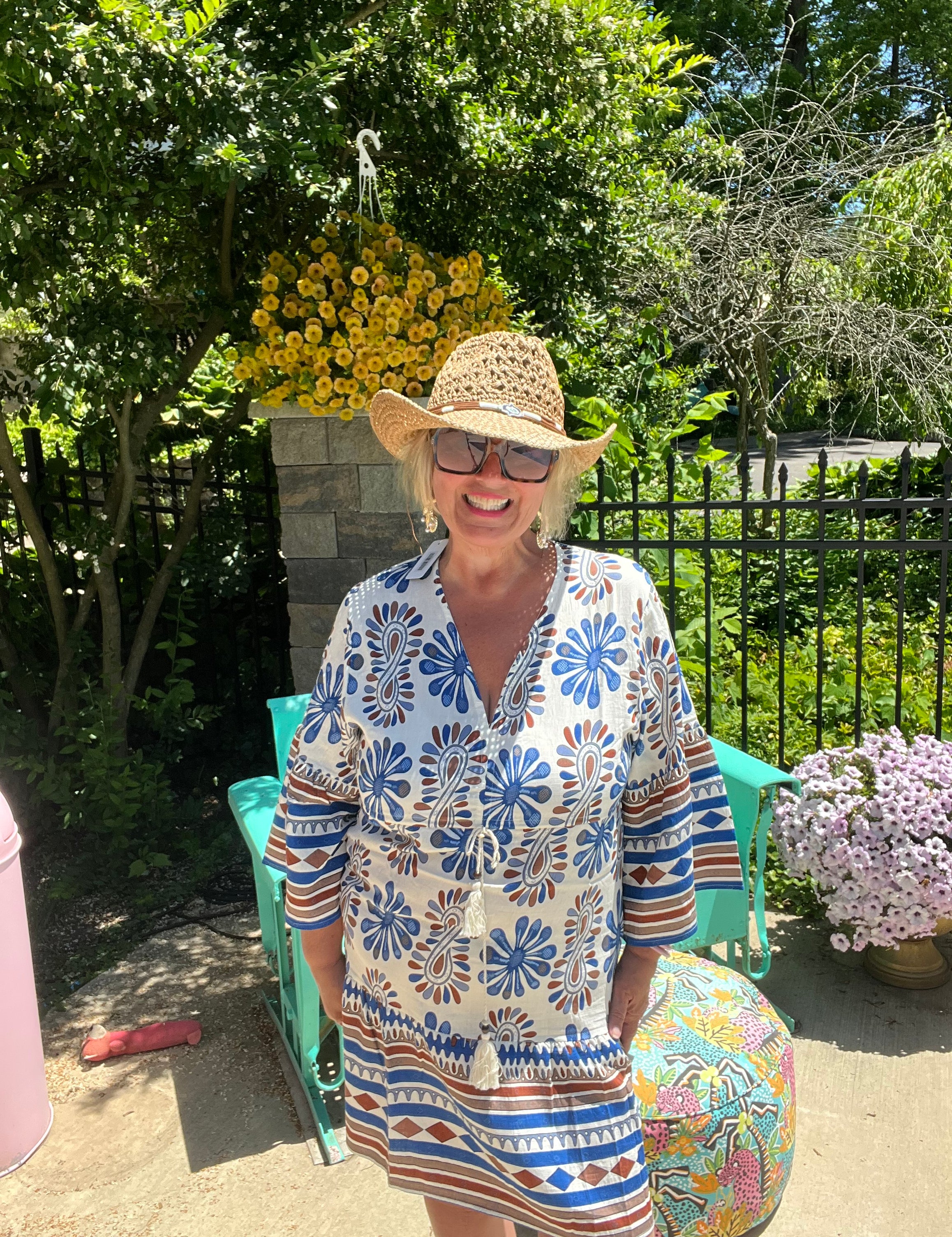 Blue Floral Boho Tunic Dress