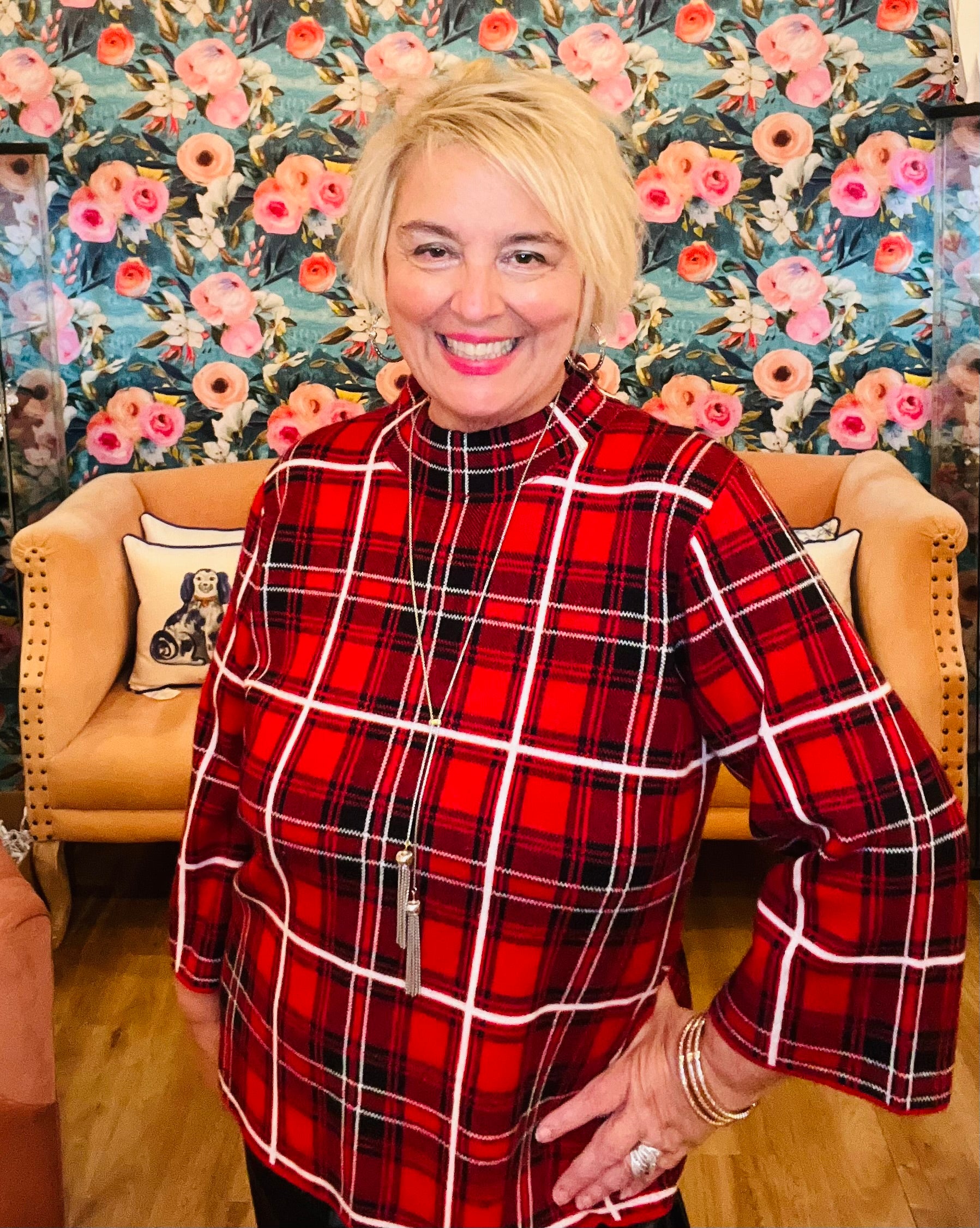 Cheerful Plaid Knit Sweater