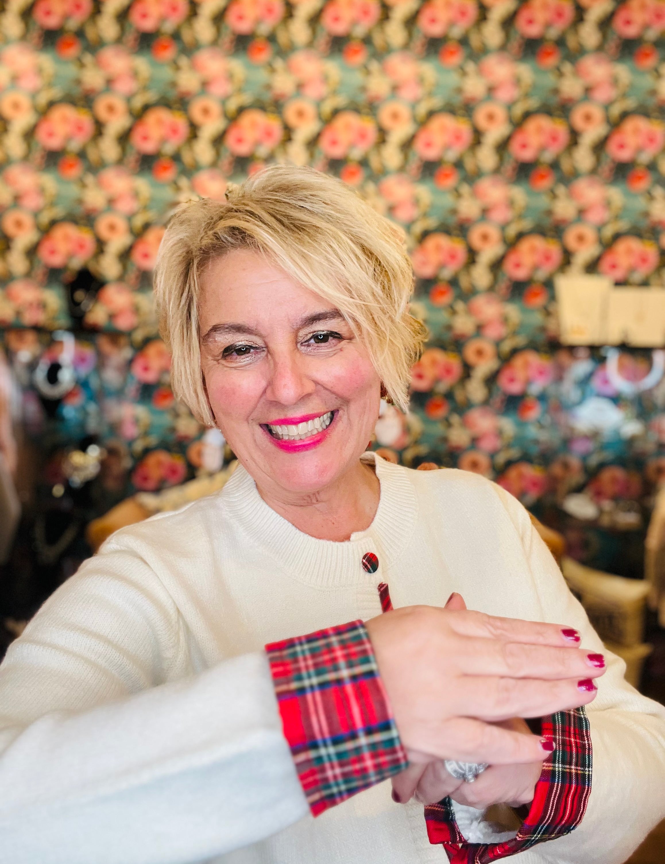 Classy Plaid Trim Sweater