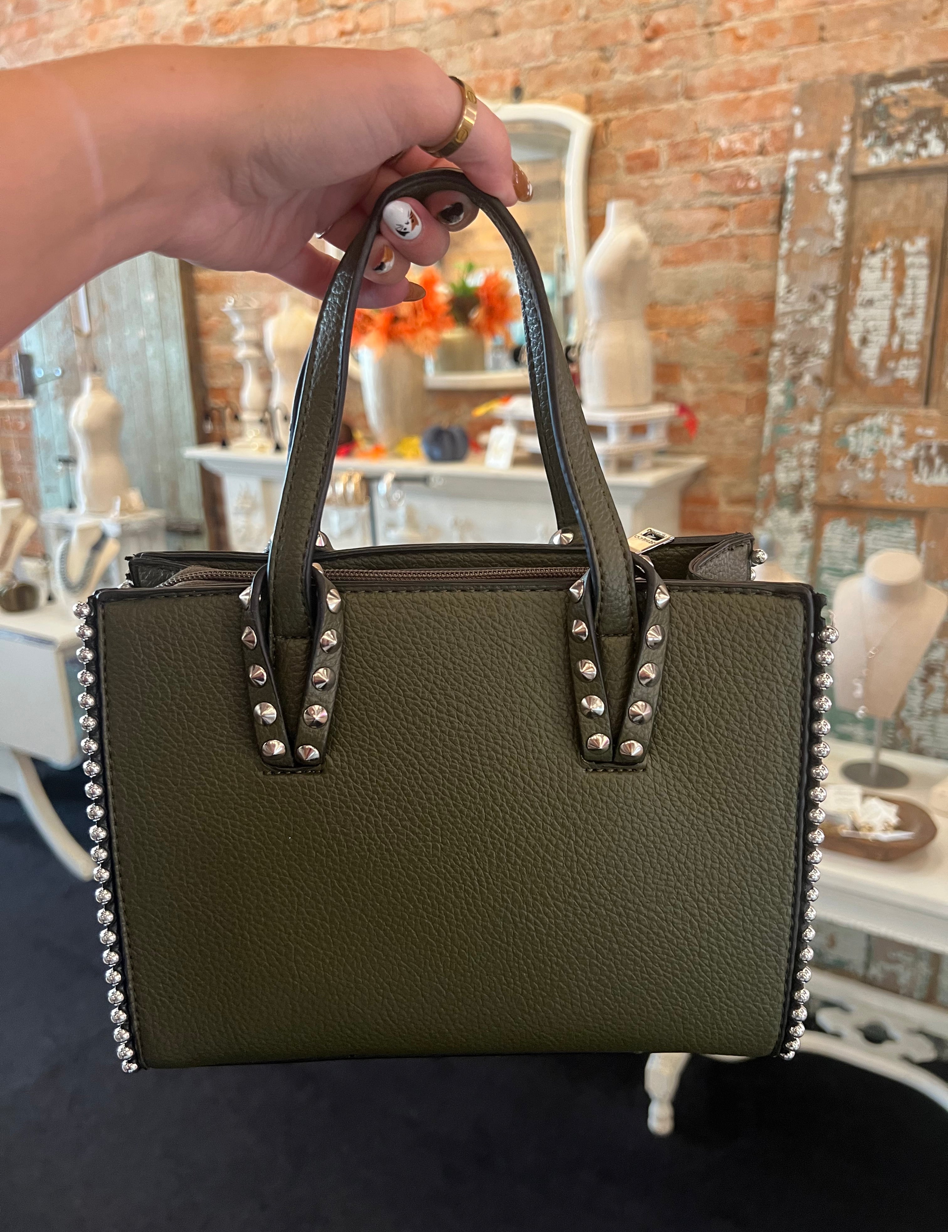 Brenda Vegan Studded Trim Tote