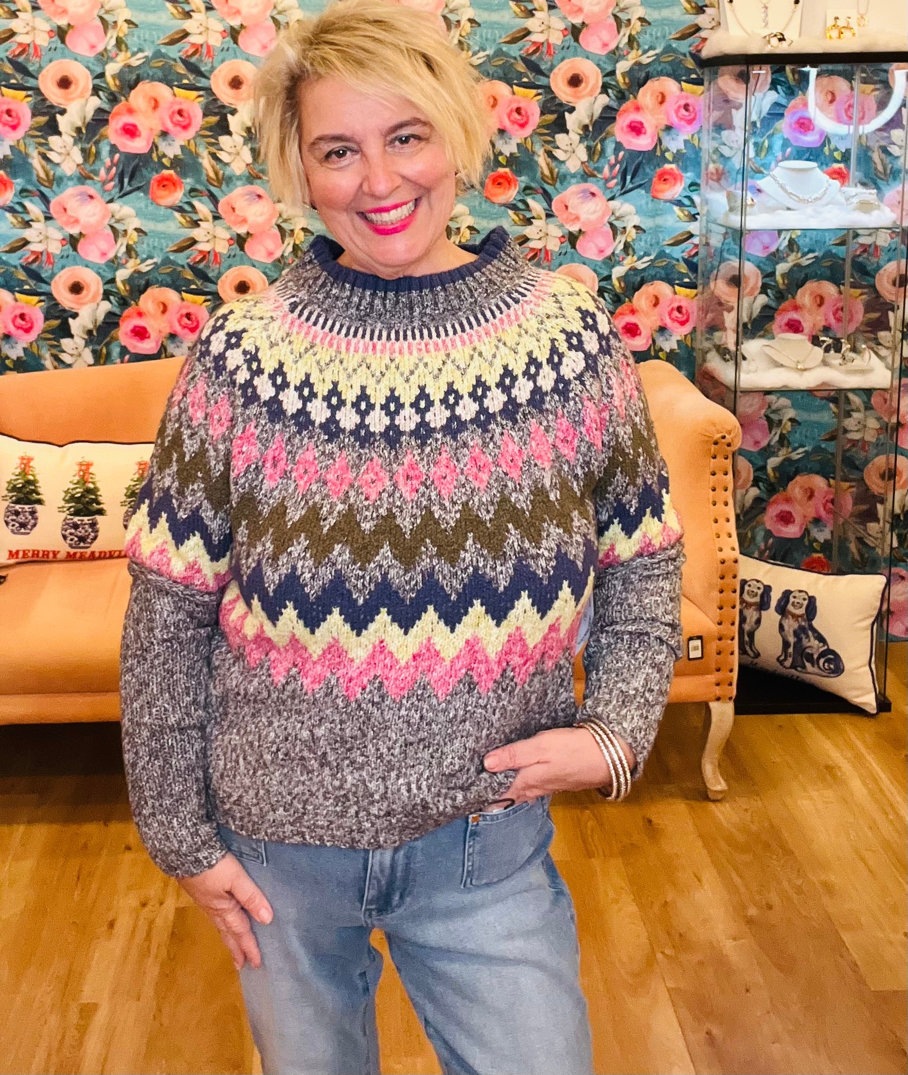Tribal - Grey Mix Intarsia Sweater