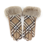 Plaid Pattern Gloves w/Faux Fur