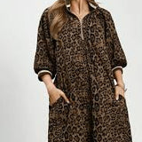 Umgee Corduroy Animal Print Quarter Zip Dress