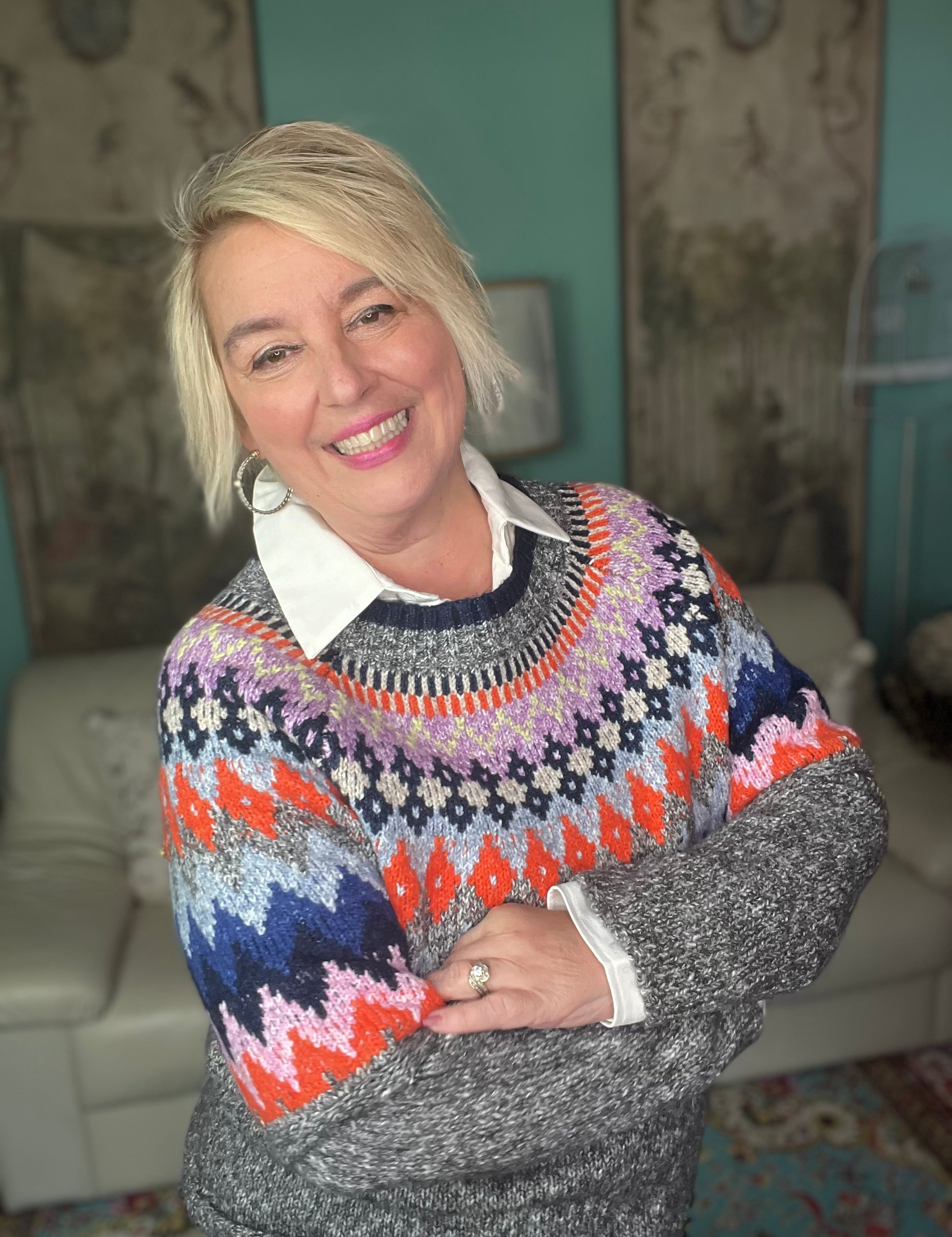 Tribal - Grey Mix Intarsia Sweater