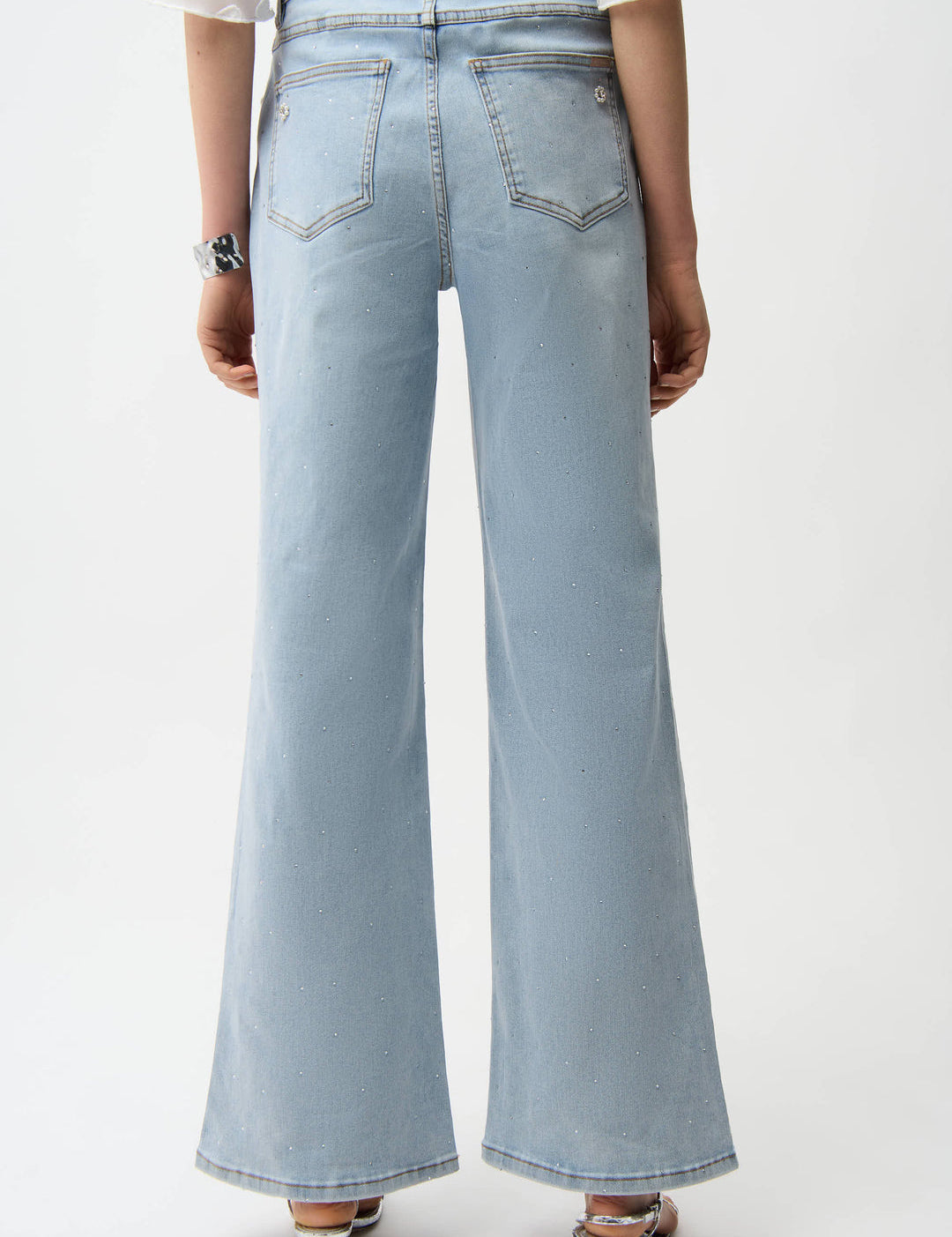 Joseph Ribkoff Wide Leg Jeans With Pearl and Rhinestones