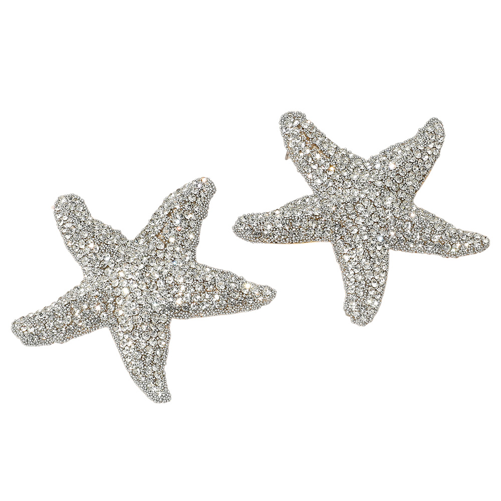 Bold Rhinestone Paved Silver Starfish Earrings