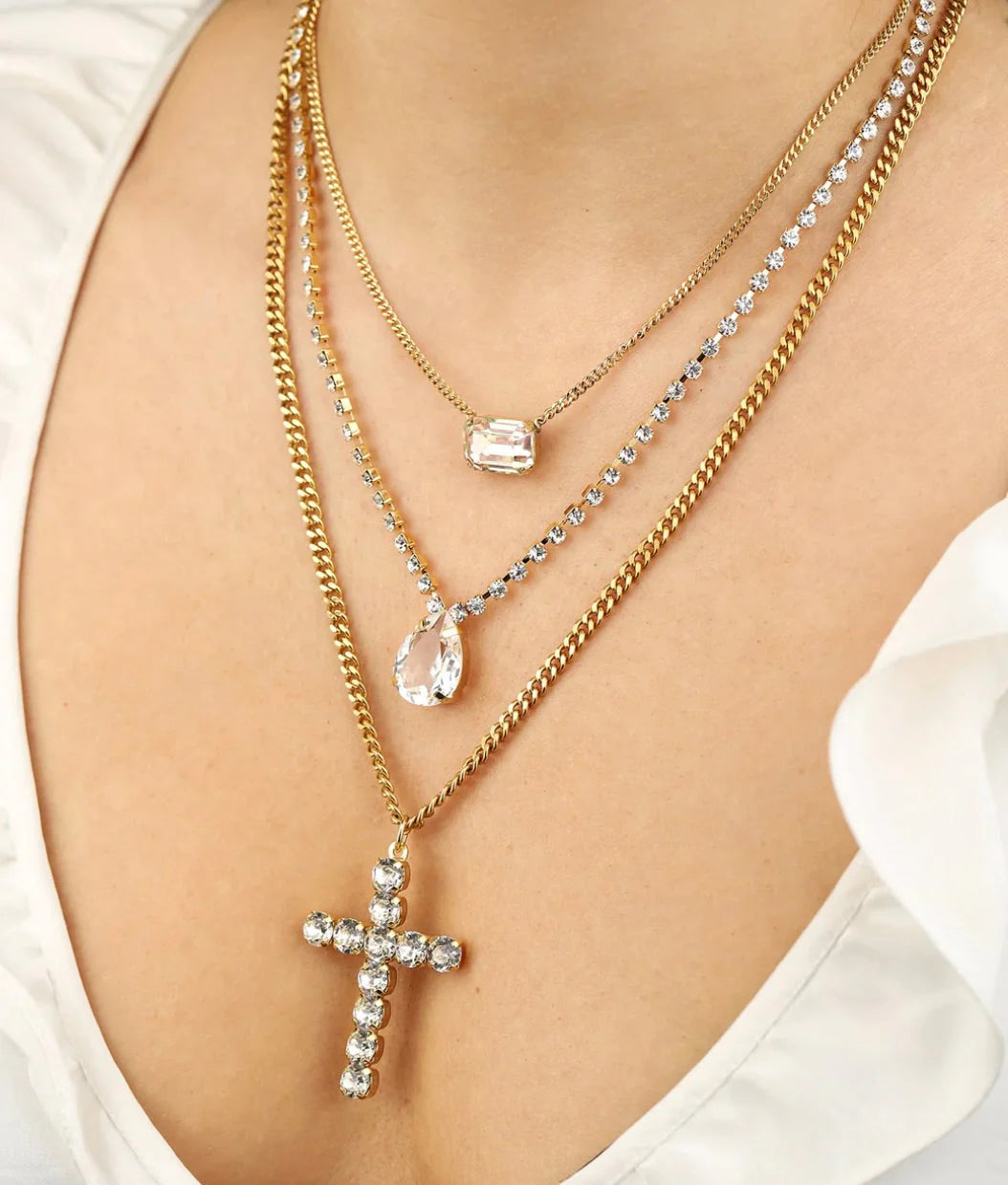 Tova Cross Necklace in Clear