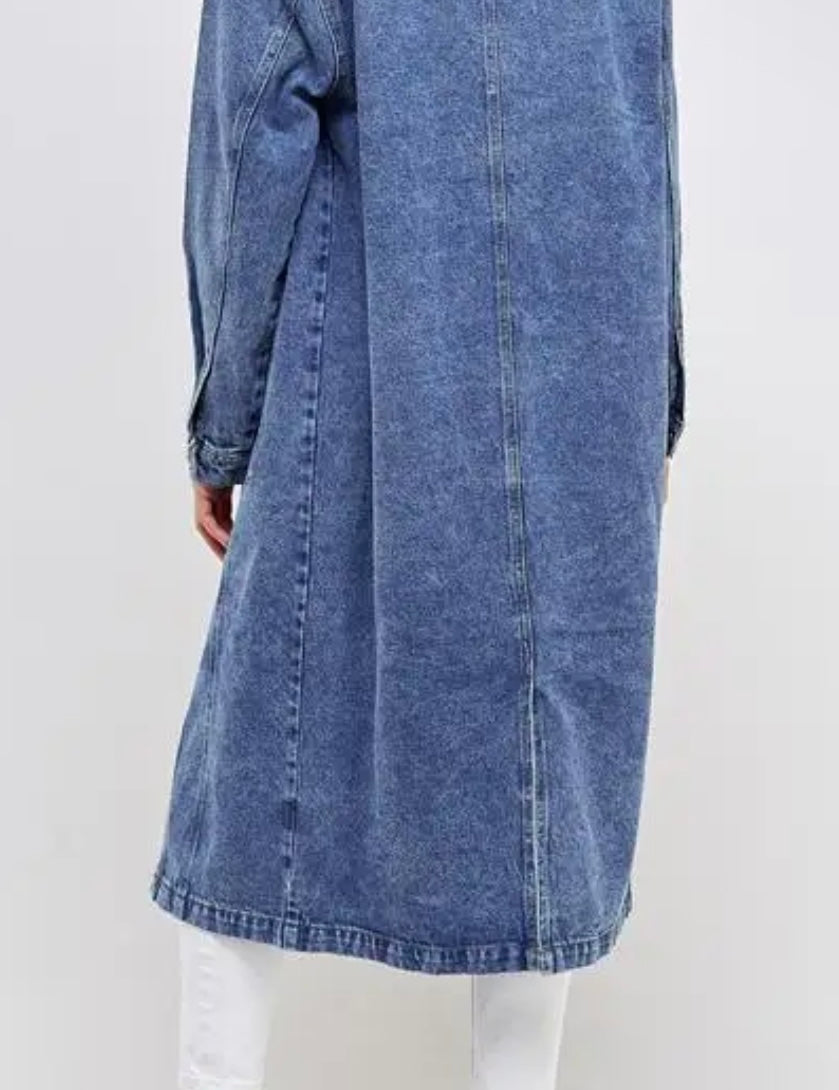 The Iconic 70s Style Long Trench Denim Jean Jacket