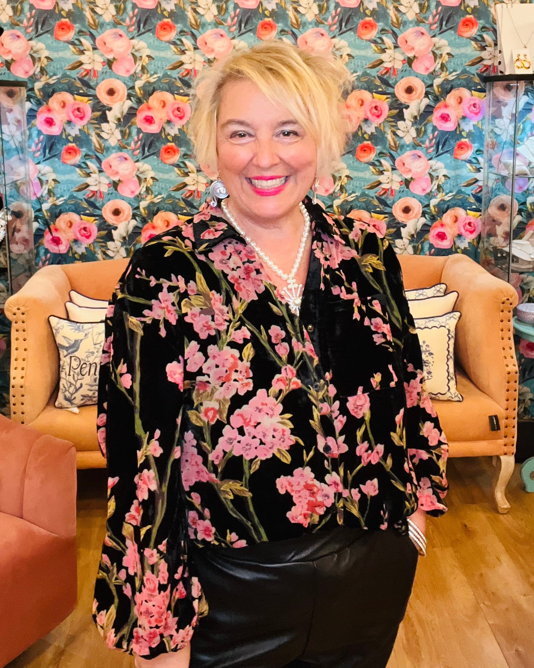 Velvet Cherry Blossom Blouse