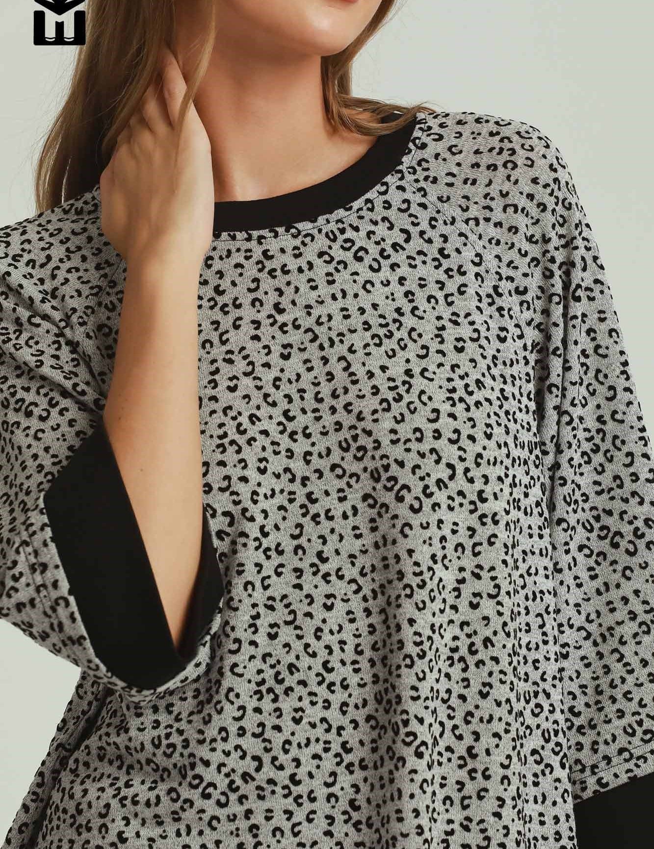 Leopard Velvet Blend 3/4 Raglan Sleeve Top