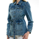 The Debbie Harry Stretch Solid  Denim Jacket with Belt