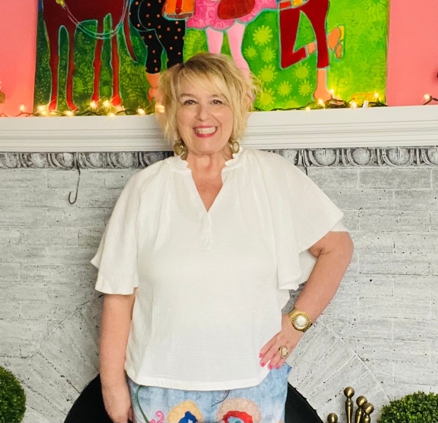 White Mineral Wash Gauze Blouse