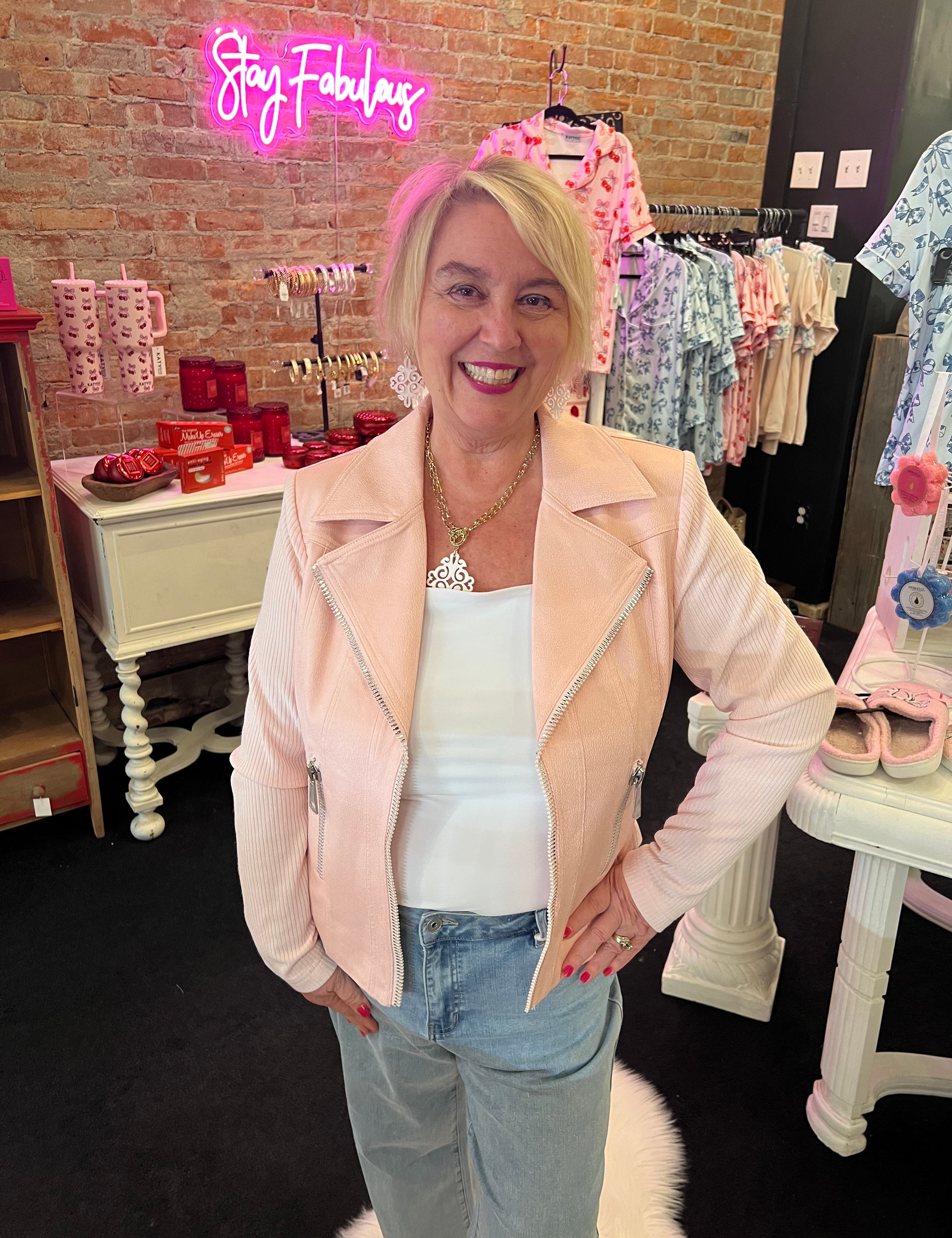 Charlie B - Petal Pink Faux Leather Jacket