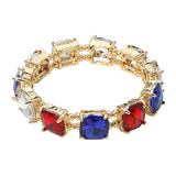 American USA Cushion Square Stone Stretch Evening Bracelet