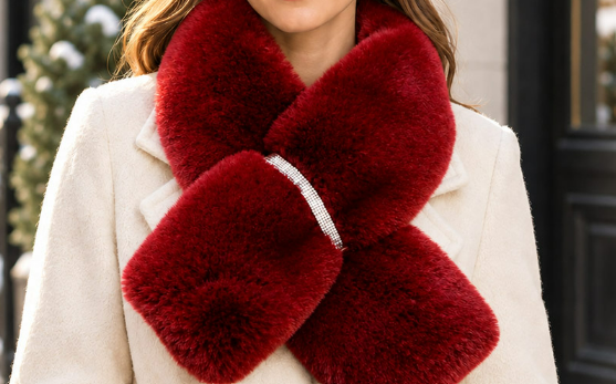 Burgandy Faux Fur Bling Pull Through Scarf
