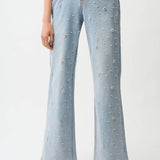 Joseph Ribkoff Wide Leg Jeans With Pearl and Rhinestones