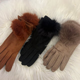 Suede Faux Fur Puffball Glove